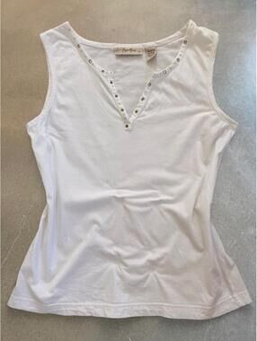 Vintage Angelique White Eyelet Henley Tank | Women’s Large